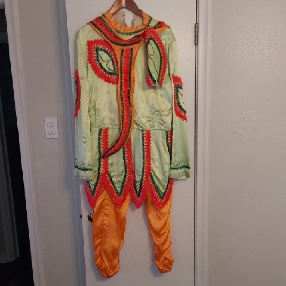 Vibrant Green and Orange Mardi Gras Theater Costume